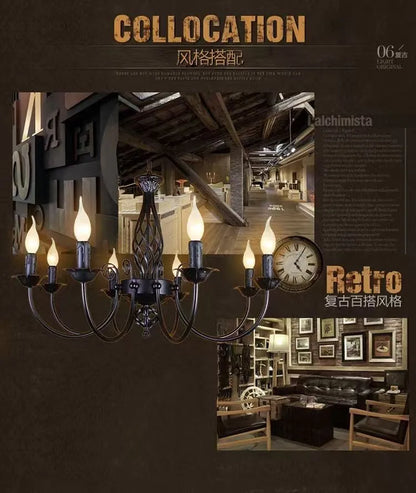American Simple Living Room Light Modern Dining Room Bedroom Chandelier Black Iron Nordic Style Room Decoration Lighting Chandel