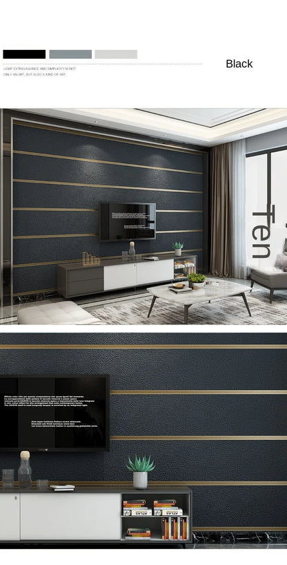 9.5m Roll Modern Deerskin Velvet Wallpaper Non-woven Fabric 3D Stripe Living Room Bedroom TV Background Wall Stickers טפט לקיר
