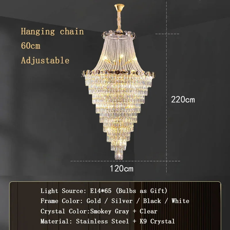 2024 Modern Large Luxury Living Room Chandeliers for Staircase Designer Crystal Pendant Lamps Home Decor Lighting Lustre Fixture