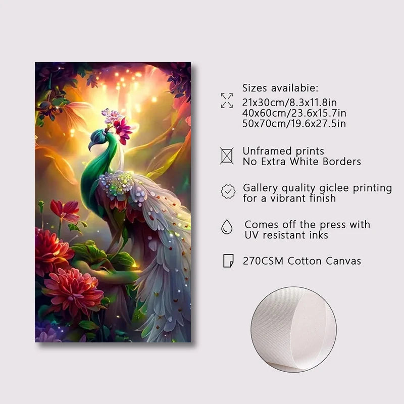 Canvas Poster Modern Art Dream Peacock Flower Landscape Bird Home Decor Ideal Gift for Bedroom Living Room Corridor Wall Decor