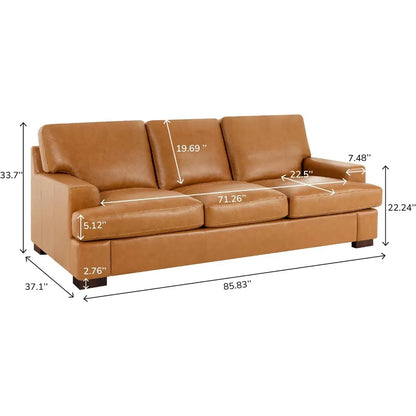 Genuine Leather Sofa - Luxurious Comfort, Goose Feather Cushion Filling, Square Arm Design, Sturdy Block Legs, Living Room Sofas