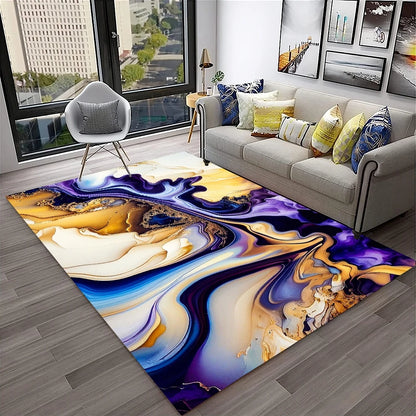 HD Colour Fluid Irregular Illusion Marble 3D Carpet Rug for Home Living Room Sofa Doormat Decor,kids Area Rug Non-slip Floor Mat