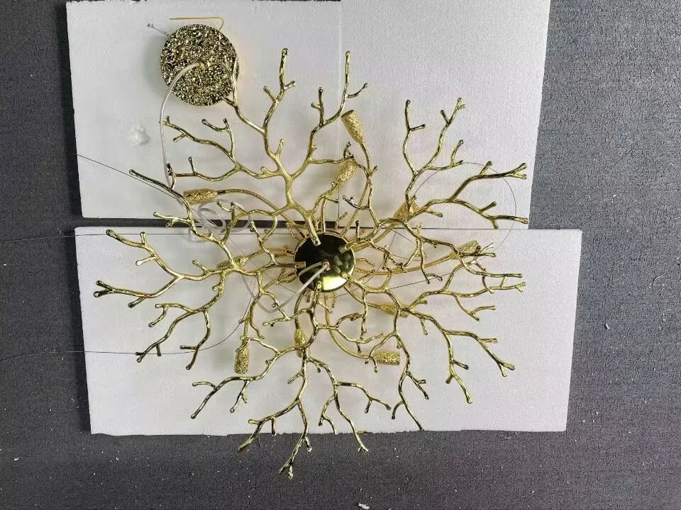 Round Gold Crystal Chandelier For Bedroom Living Room Dining Room Lounge Modern Luxury Gold Ceiling Crystal Branch Chandeliers