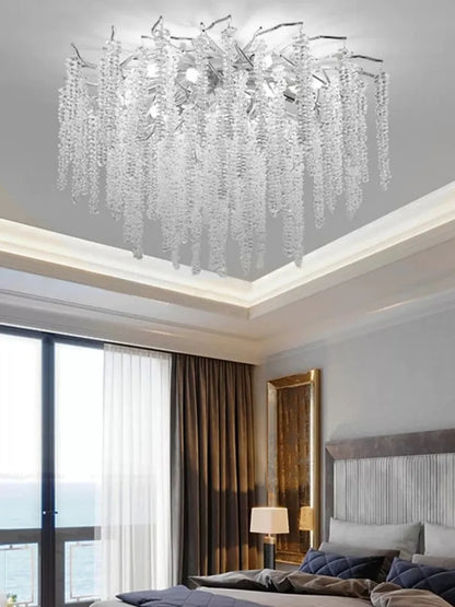 Silver Round Crystal Ceiling Chandelier Light For Bedroom Living Room Dining Kitchen Chrome K9 Crystal Ceiling Light Chandelier