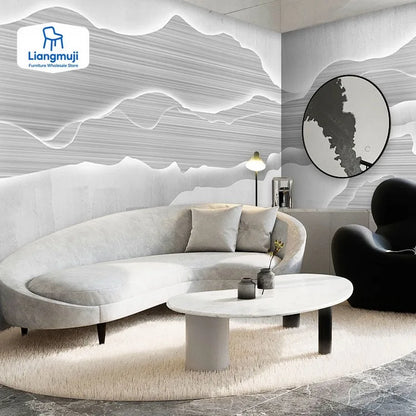 Curved Sofa, Light Gray Color, Fabric Sofa, Modern Minimalist Design, Irregular-shaped Double-person and Triple-person Sofa