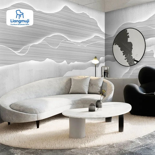 Curved Sofa, Light Gray Color, Fabric Sofa, Modern Minimalist Design, Irregular-shaped Double-person and Triple-person Sofa