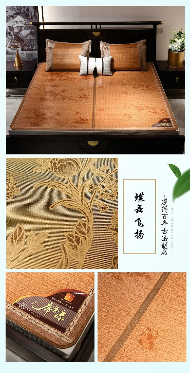 Summer carbonized bamboo mat dormitory cool mattress double-sided foldable straw mat cool mat bamboo and wood grain mat