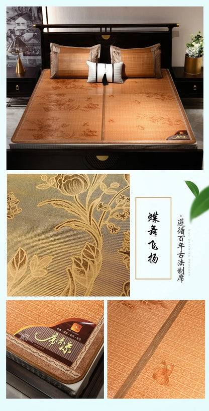 Summer carbonized bamboo mat dormitory cool mattress double-sided foldable straw mat cool mat bamboo and wood grain mat