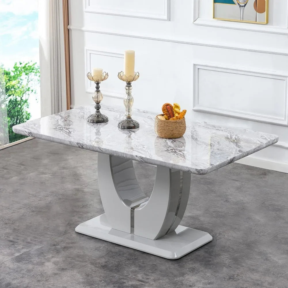 63" Morden Faux Marble Dining Room Table Set,Big Kitchen Dining Table for 6-8 with MDF Base,7 Piece Rectangle Dining Table Set