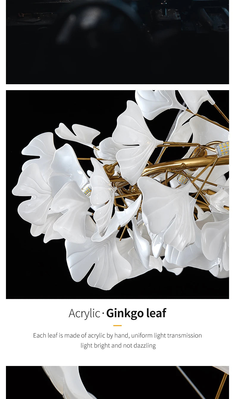 Nordic gingko leaf LED chandelier modern Kitchen living room Bedroom Dining room round interior loft ceiling hanging light