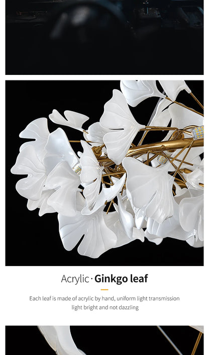 Nordic gingko leaf LED chandelier modern Kitchen living room Bedroom Dining room round interior loft ceiling hanging light