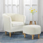 Mid Century Modern Barrel Comfy Fabric Armchair and Footrest Set, Upholstered Club Tub Round Arms Chair for Living Room Bedroom