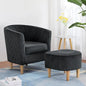 Mid Century Modern Barrel Comfy Fabric Armchair and Footrest Set, Upholstered Club Tub Round Arms Chair for Living Room Bedroom