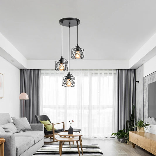 Industrial Pendant Light Adjustable Hanging Lamp for Ceiling Light Fixture Metal Cage Chandelier Lighting for Island Dining Room