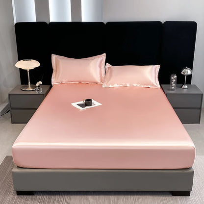Rayon Satin Waterproof Fitted Sheet Silky Solid Color Bed Sheet Elastic Band Sheets Smooth Bedsheet Mattress Cover