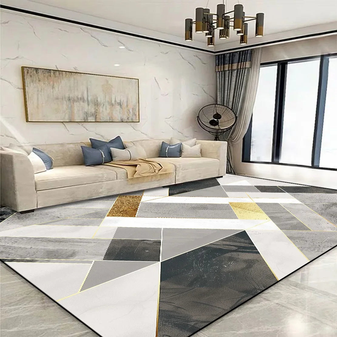 Modern Golden Geometric Carpet for Living Room Large Area Decoration Home Rugs for Bedroom Soft Non-slip 200x300 Lounge Sofa Mat