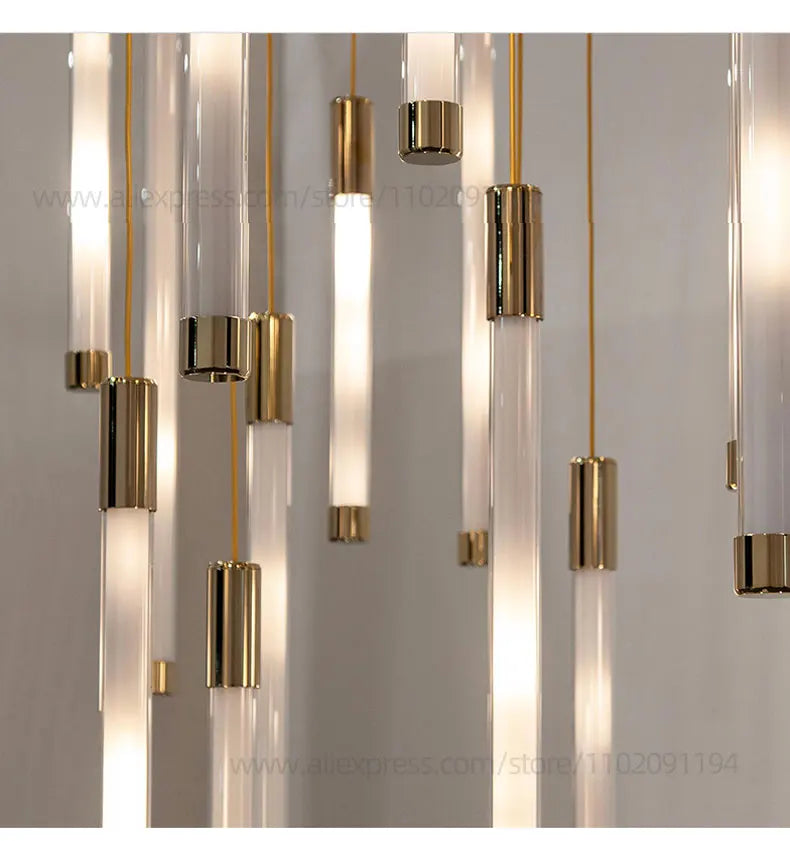 LED Staircase Modern Chandelier Luxury Villa Living Room Lighting Penthouse Home Decor Restaurant Bright High-Rise Chandelier