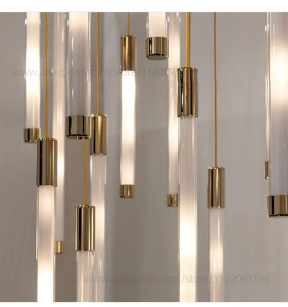 LED Staircase Modern Chandelier Luxury Villa Living Room Lighting Penthouse Home Decor Restaurant Bright High-Rise Chandelier