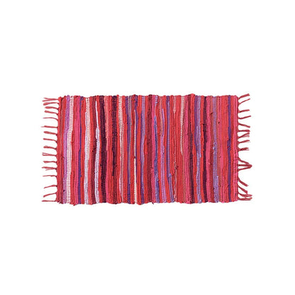 Cotton Tassel Carpet Rug Handmade Bedroom Rug Bedside Floor Mat Entrance Doormat Stripe Kitchen Mat Machine Washable Bath Rug