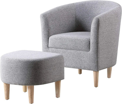 Accent Chair, Sherpa Chair White Fluffy Chair Teddy Barrel Chair with Ottoman Comfy ArmChair Footrest Set