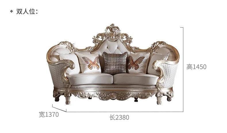 Leather Living Room Sofas Luxury European Beige Wooden Curved Modern Couch Double Lounge Designer Canape Salon Furniture