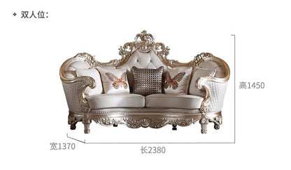 Leather Living Room Sofas Luxury European Beige Wooden Curved Modern Couch Double Lounge Designer Canape Salon Furniture