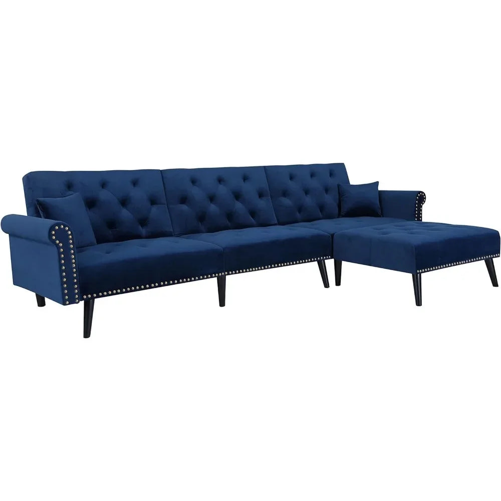 Sectional Sofa Right Hand Facing Velvet Button Tufted, L Shape Chaise with Nail Head Detail, Sofa