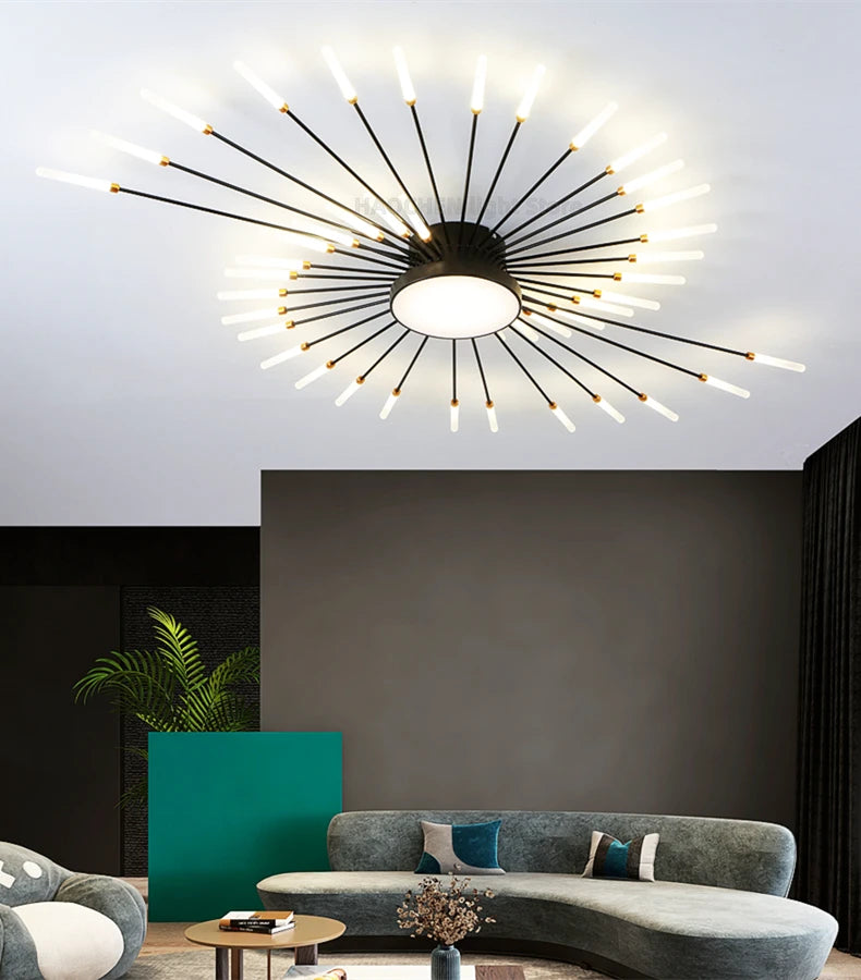Led Firework Chandelier Dimmable For Living Room Bedroom Milk Yellow Ceiling Chandelier Dining Room LED Ceiling Lamp With Remote