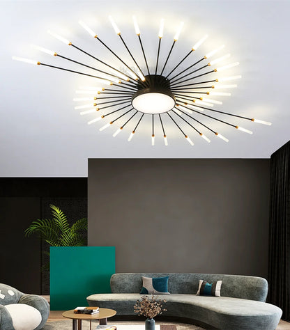 Led Firework Chandelier Dimmable For Living Room Bedroom Milk Yellow Ceiling Chandelier Dining Room LED Ceiling Lamp With Remote