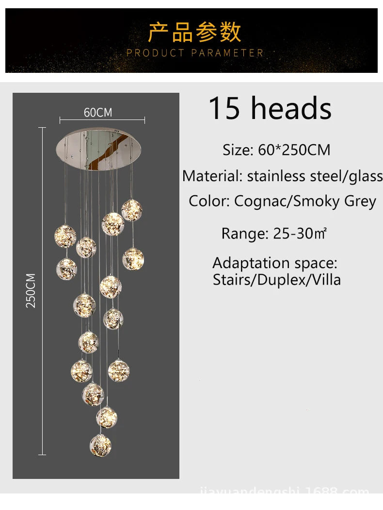 Modern Led Chandelier Glass Ball Dimmable for Staircase Living Room Pendant Lamps Home Decor Lighting Suspension Design Lusters