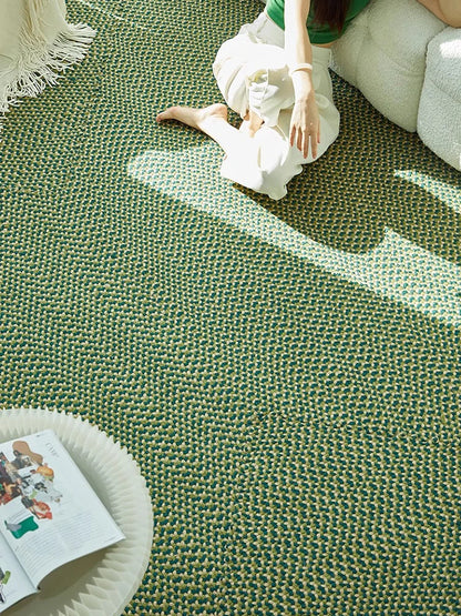 Green Hand Woven Cotton Carpet Living Room Light Luxury Modern Villa Area Rug Decor Home Study Non-slip Mat Bedroom Rug Large