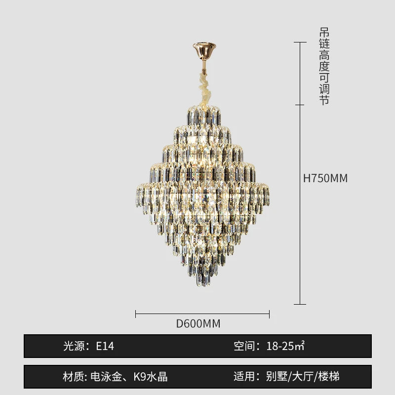 Designer LED Light Luxury Villa Main Hall Crystal Chandelier Luxury Hotel Restaurant Sales Office Custom Lights Pendant lights