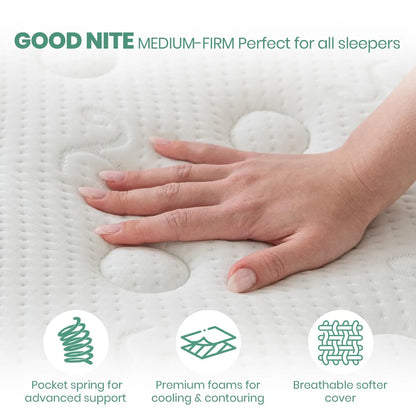 Good Nite 8 Inch Hybrid Double Mattress, Memory Foam, Pocket Sprung, Medium Firm, 7-Zone Orthopaedic Support, Comfort Design