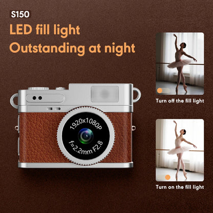S150 Retro Digital Camera Mini Video Cam Photography Point Camera 1080P Pocket Video Recorder with LED Flash Light for Kids Toys