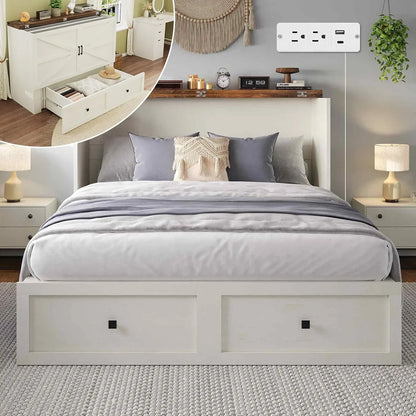 Full Size Murphy Bed, Cabinet Bed with Charging Station Large Storage Drawer for Home Office or Small Room, Hideaway Bed Full Fo