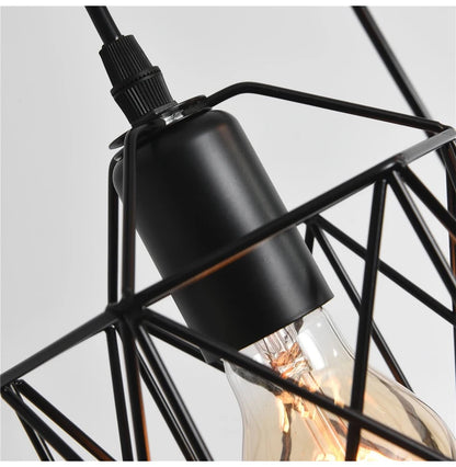 Industrial Pendant Light Adjustable Hanging Lamp for Ceiling Light Fixture Metal Cage Chandelier Lighting for Island Dining Room