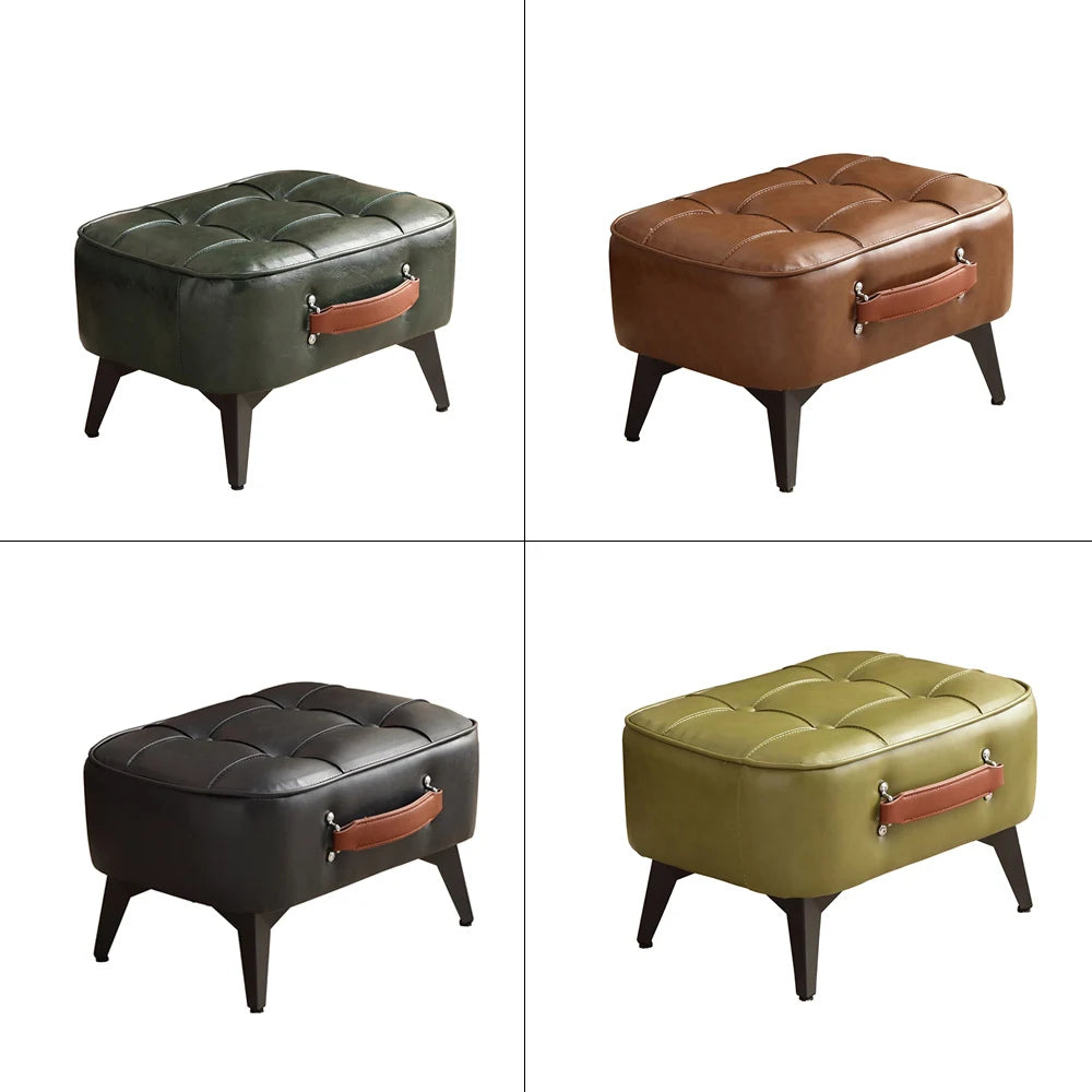 Small FootStool Ottoman with Stable Metal Legs Upholstered Footstool Padded Foot Rest PU Leather Rectangle Small Step Stool