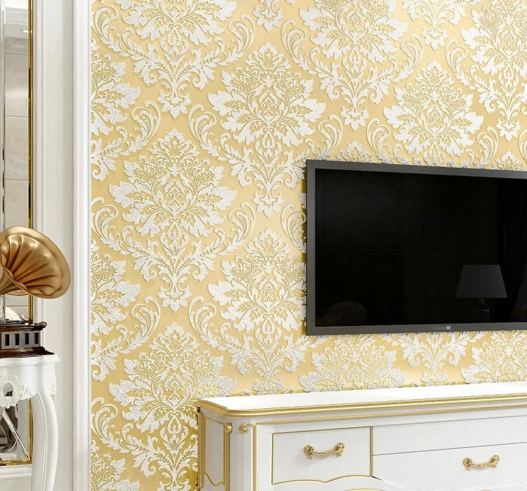 European 3D Relief Embossed Damask Wallpaper Bedroom Living room Background Floral Pattern 3D Textured Wall Paper Home Decor
