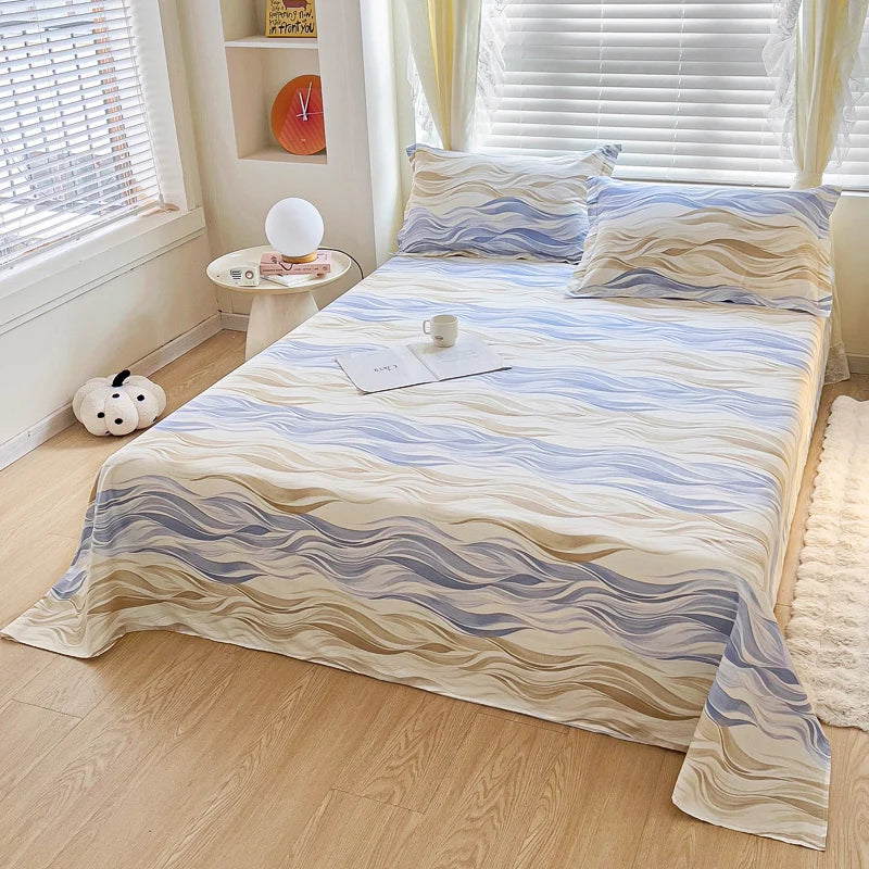 Abstract Geometric Stripe Lines Flat Sheet 3 Pieces 100% Cotton Bed Sheet Soft Comfortable Bedding for Guestrooms and Bedroom