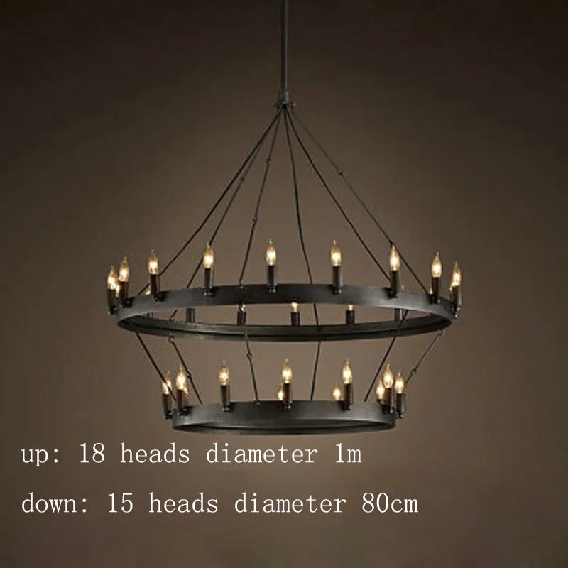 Modern American Retro Iron Pendant Lamp Vintage Industrial Led Droplight Round Cafe Restaurant Bar Knight Candle Chandelier