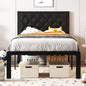 Queen Bed Frame with Headboard PU Leather Upholstered Bed Frame Platform,All Metal Slats Support Platform Bed Frame