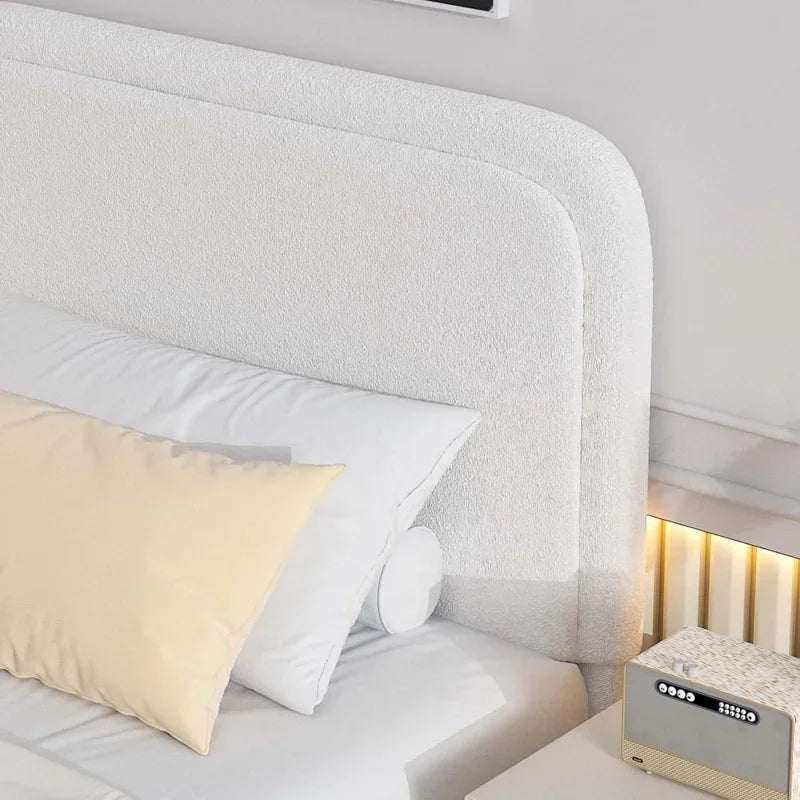 King and Headboard,Boucle Upholstered Platform Bed Frame,Modern Style,Soft Rounded Corners,No Box Spring Required,Easy
