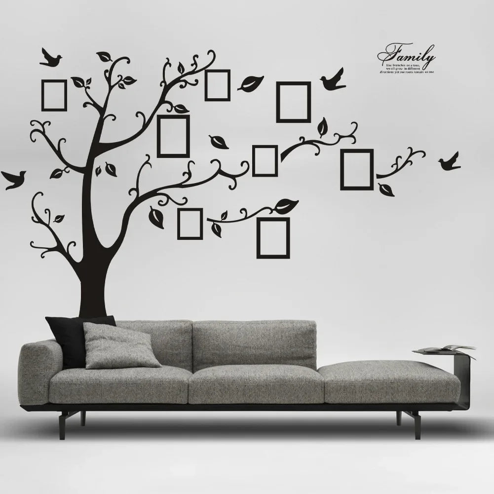 Large 200*250Cm/79*99in Black 3D DIY Photo Tree PVC Wall Decals/Adhesive Family Wall Stickers Mural Art Home Decor