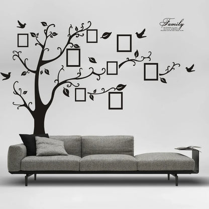 Large 200*250Cm/79*99in Black 3D DIY Photo Tree PVC Wall Decals/Adhesive Family Wall Stickers Mural Art Home Decor