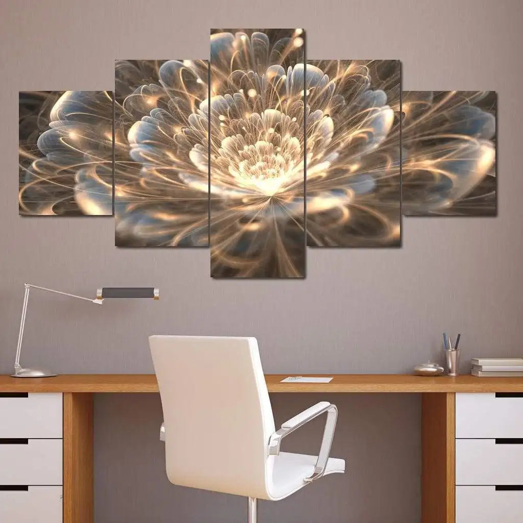 5 Panels Aesthetic Landscape Canvas Painting Abstract Natural Landscape Golden Light Art Luxury Posters Prints Living Room Decor