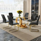 Dining Table Set for 6,Glass Table Top and MDF Base，Rectangular Dining Room Table with 6 PU Leather Upholstered Dining Chairs