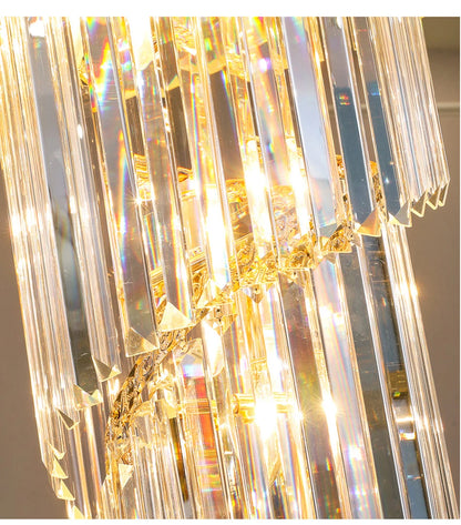 Large Top Long Crystal Led Chandeliers Hotel Hall Living Room Luxury Multi-layer Staircase Lighting Black Stainless Steel Light