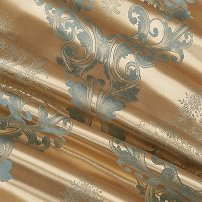 Floral Jacquard Satin Duvet Cover Set Queen 3 Piece Luxury Silk Like Bedding Comforter Covers with Zipper Closure & Corner Ties