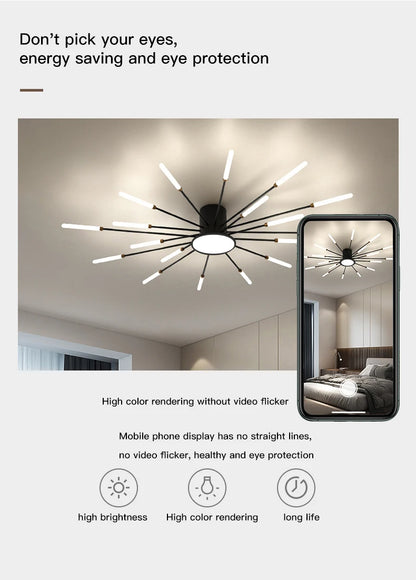 Led Firework Chandelier Dimmable For Living Room Bedroom Milk Yellow Ceiling Chandelier Dining Room LED Ceiling Lamp With Remote