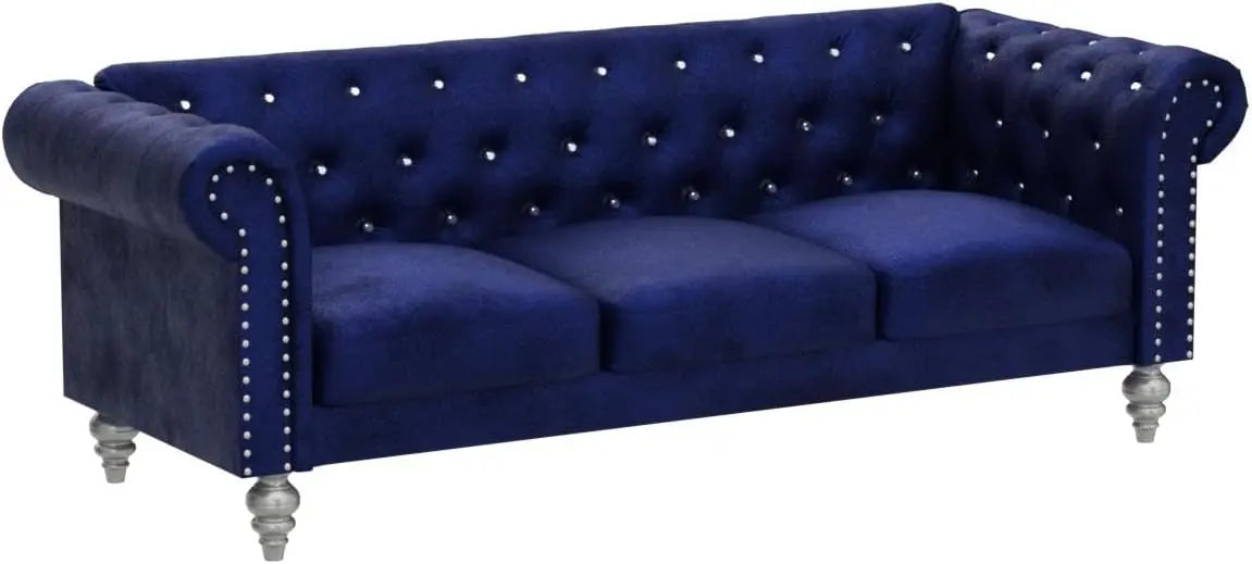 living room sofas Glam Emma Velvet Three Seater Chesterfield Style Sofa for Small Spaces with Crystal Button Tufts sofas